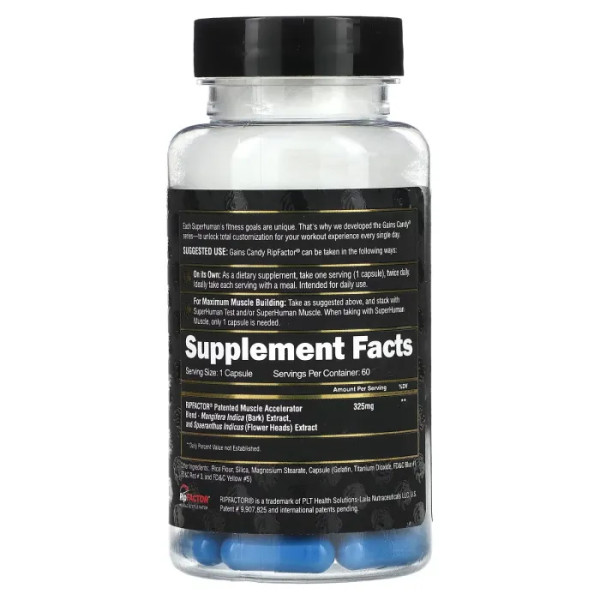 Стимулятор для нарощування м'язової маси, Gains Candy, RipFactor, ALPHA LION, 60 капсул