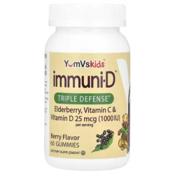 Бузина с витаминами C и D для детей, вкус ягоды, YumVs Elderberry Vitamin C & Vitamin D, 60 жевательных таблеток