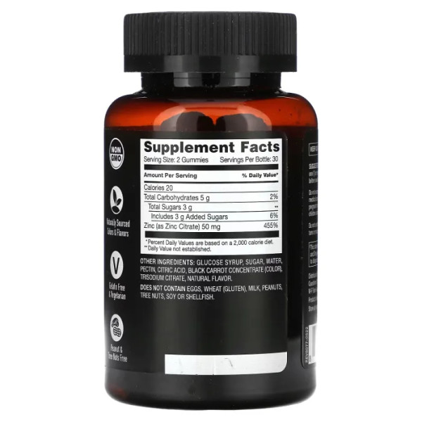 Цинк, Zinc, YumVs, максимальна сила дії, зі смаком ягід, 50 мг, 60 жувальних таблеток (25 мг у 1 жувальній таблетці)