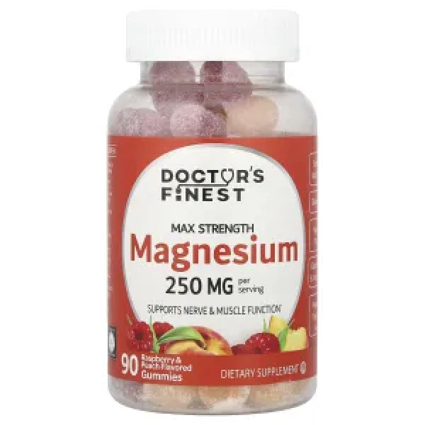 Магній, Magnesium, Doctor's Finest, смак малини та персика, 250 мг, 90 жувальних цукерок (83 мг на жувальну цукерок)