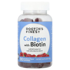 Колаген з біотином, Collagen With Biotin Gummies Doctor's Finest, смак малина, 90 жувальних цукерок