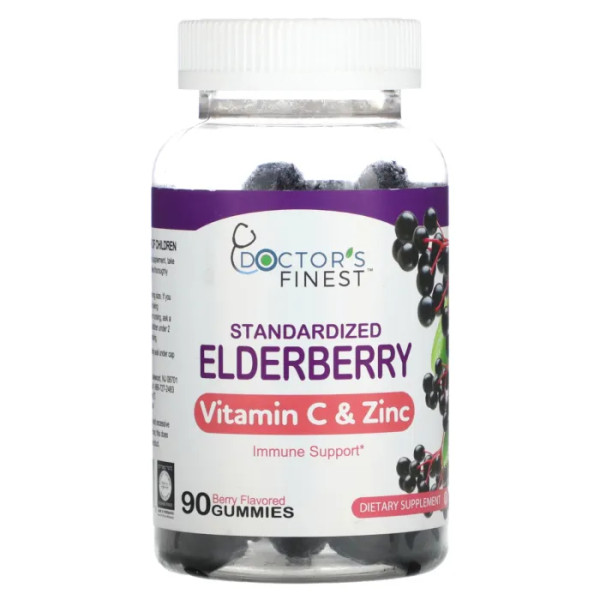 Бузина стандартизована, вітамін С та цинк, Standardized Elderberry, Vitamin C & Zinc, Doctor's Finest, смак ягід, 90 жувальних цукерок