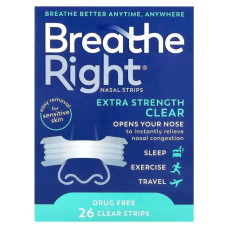 Носові смужки, Breathe Right Nasal Strips, підвищеної міцності для чутливої ​​шкіри, 26 смужок