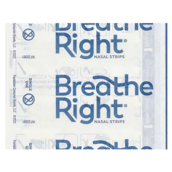 Назальні пластирі, Nasal Strips, Breathe Right, підвищеної міцності, для чутливої шкіри, 26 прозорих смужок