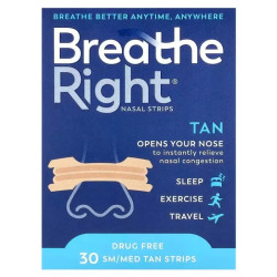 Носовые полоски, Breathe Right Nasal Strips, оригинальные, маленькие/средние, 30 полосок