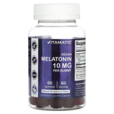 Мелатонін 10 мг, Vegan Melatonin Vitamatic, веганський, смак полуниці, 60 жувальних таблеток