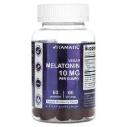 Мелатонін 10 мг, Vegan Melatonin Vitamatic, веганський, смак полуниці, 60 жувальних таблеток