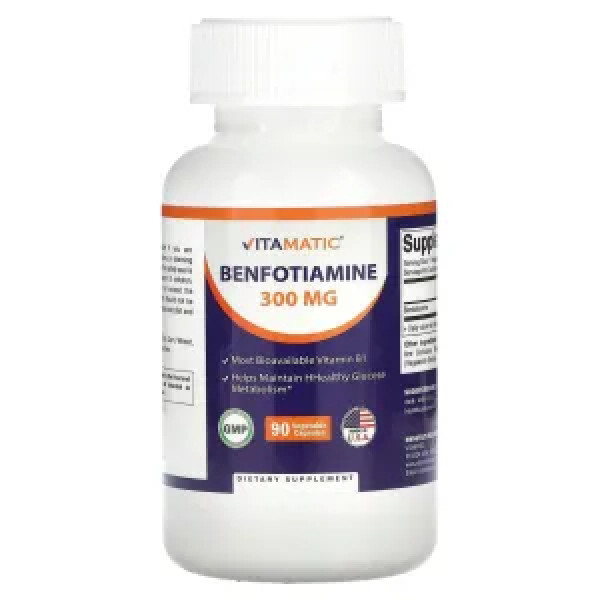 Бенфотіамін, Benfotiamine, Vitamatic, 300 мг, 90 рослинних капсул