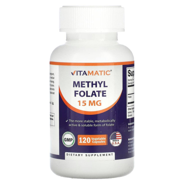 Метилфолат, Methyl Folate, Vitamatic, 15 мг, 120 рослинних капсул
