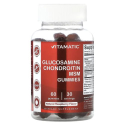 Глюкозамін хондроїтин MSM, Vitamatic Glucosamine Chondroitin MSM Gummies, жувальні смак малина, 60 жувальних цукерок