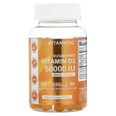 Вітамін D3 50 000 МО, Vitamatic Sugar Free Vitamin D3, жувальні без цукру смак апельсин, 60 жувальних таблеток