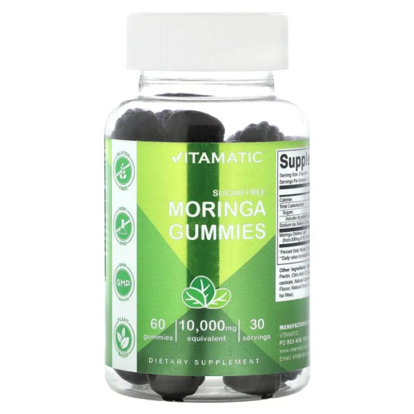 Морінга, Moringa Gummies, Vitamatic, без цукру, 10 000 мг, 60 жувальних таблеток (5000 мг у 1 жувальній таблетці)