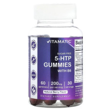 5 HTP 200 мг з вітаміном B6, Vitamatic 5 HTP Gummies with B6, жувальні смак ягоди 60 жувальних таблеток (100 мг у жувальній таблетці)