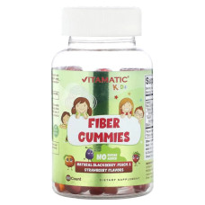 Клітковина для дітей, Vitamatic Kids Fiber Gummies, жувальні смак ожина персик та полуниця, 60 жувальних таблеток