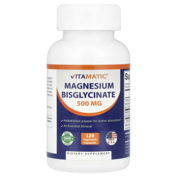 Магній бісгліцинат, Magnesium Bisglycinate, Vitamatic, 120 капсул