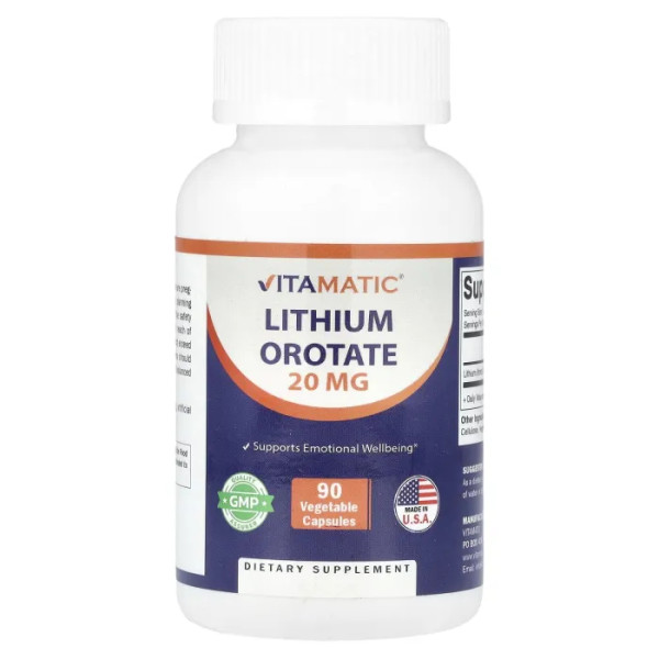 Літій оротат, Lithium Orotate, Vitamatic, 20 мг, 90 вегетаріанських капсул