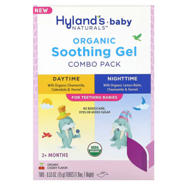 Гель для ясен при прорізуванні зубів, Organic Soothing Gel Combo Pack, Hyland's, Baby, комбінований набір для дня та ночі, від 2 місяців, органічна вишня, 2 тюбики по 15 г