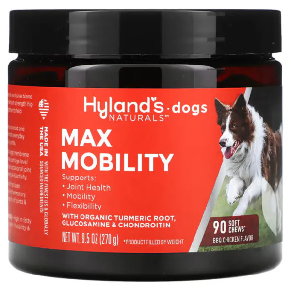 Здоров'я суглобів для собак, Max Mobility, For Dogs, Hyland's Naturals, смак курки барбекю, 90 м'яких жувальних цукерок, 270 г