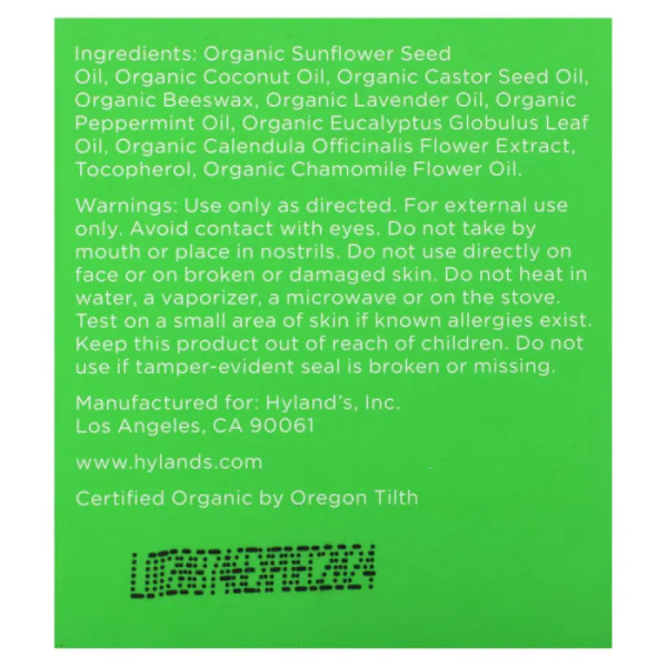 Бальзам для дітей заспокійливий, Organic Chest Rub, Hyland's Naturals, Baby, для грудей, органічний, 50 г