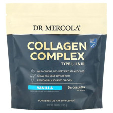 Коллагеновый комплекс, типы I II III, вкус ваниль, Dr. Mercola Collagen Complex, 309 г