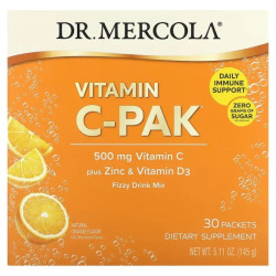 Витамин C 500 мг с цинком и витамином D3, вкус апельсина, Dr. Mercola Vitamin C-PAK with Quercetin, 30 пакетиков (4.84 г каждый)