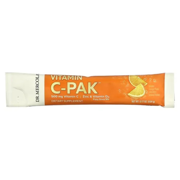 Вітамін С + цинк та вітамін D3, Vitamin C-PAK with Quercetin, Dr. Mercola, зі смаком апельсина, 500 мг, 30 пакетиків (4.84 г кожний)