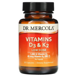 Витамины D3 и K2 низкая доза, Dr. Mercola Vitamins D3 & K2, 30 капсул