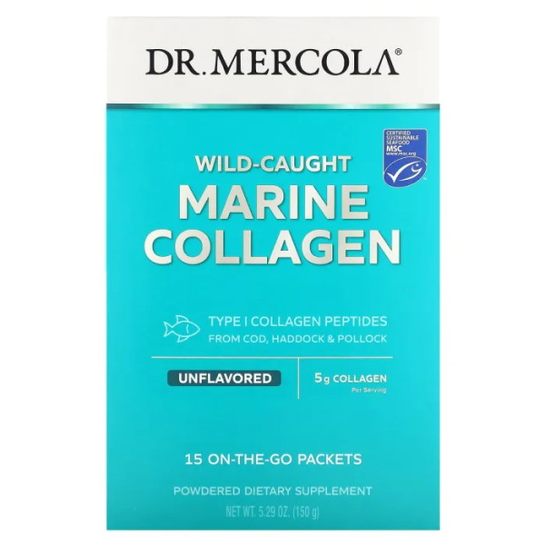 Морський колаген, Marine Collagen, Dr. Mercola, з дикої природи, без смаку, 15 пакетиків