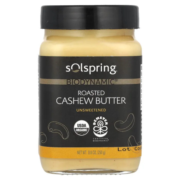 Масло зі смажених горіхів кеш'ю, Roasted Cashew Butter, Solspring, Biodynamic, Dr. Mercola, 250 г