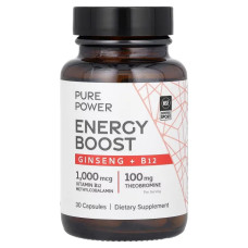 Женьшень та B12, Ginseng+B12 Energy Boost Pure Power Dr. Mercola, 30 капсул