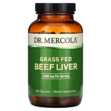 Яловича печінка 500 мг, Dr. Mercola Grass Fed Beef Liver, підтримка печінки, 180 капсул