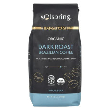Кава бразильська органічна, Dr Mercola Solspring Biodynamic Brazilian Coffee, цільнозернова, темна обсмажування, 340 г