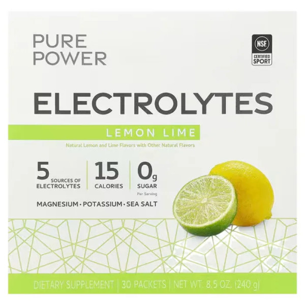 Електроліти, Electrolytes, Dr. Mercola, Pure Power, зі смаком лимона та лайма, 30 пакетиків по 8 г кожен