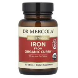 Залізо, Biodynamic Iron Dr. Mercola, з органічним каррі, 30 таблеток