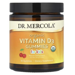 Витамин D3 для детей от 4 лет 25 мкг 1000 МЕ, Dr Mercola Vitamin D3, органический, жевательные, вкус вишня, 30 конфет