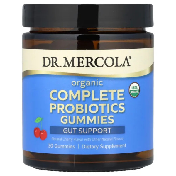 Пробіотики, Organic Complete Probiotics Gummies, Dr. Mercola, органік, 50 мг (5 млрд КУО), зі смаком вишні, 30 жувальних таблеток