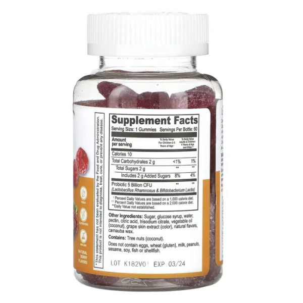 Пробіотики для дітей, Kids Probiotic Gummies, Lifeable, 5 млрд КУО, зі смаком натуральних ягід, 60 жувальних цукерок
