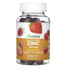 Цинк 50 мг жувальні, смак ягоди, Lifeable Maximum Strength Zinc, 60 жувальних цукерок (25 мг на 1 жувальної)