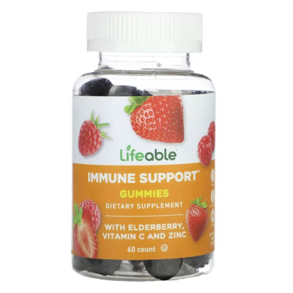Підтримка імунітету, Immune Support, Lifeable, з бузиною, вітаміном С та цинком, зі смаком ягід, 60 жувальних цукерок