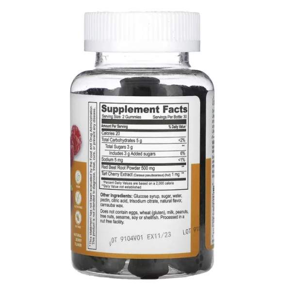 Червоний буряк (екстракт кореня) + кисла вишня (екстракт), Beet Root + Tart Cherry Extract, Lifeable, зі смаком ягід, 500 мг, 60 жувальних цукерок (по 250 мг у кожній жувальній цукерці)