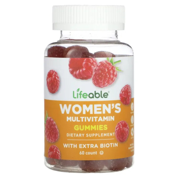 Мультивітаміни та мінерали для жінок, Women's Multivitamin, Lifeable, зі смаком натуральної малини, 60 жувальних цукерок