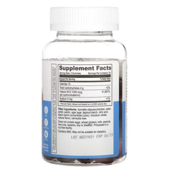 Вітамін В12 (ціанокобаламін), без цукру, Vitamin B12, Lifeable, зі смаком полуниці, 1000 мкг, 60 жувальних цукерок (500 мкг у кожній жувальній цукерці)