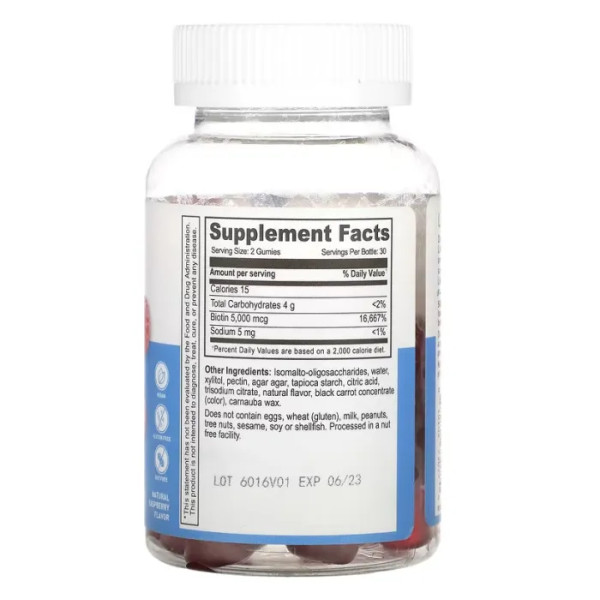 Біотин, підтримка волосся, шкіри та нігтів, Biotin, Lifeable, 5000 мкг, зі смаком малини, 60 жувальних цукерок (2500 мкг у кожній жувальній цукерці)