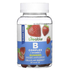 У комплекс і вітамін C, Lifeable B Complex and Vitamin C, без цукру, смак натуральна полуниця, 60 жувальних цукерок