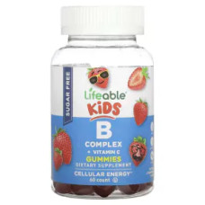 Вітаміни групи B та вітамін C для дітей, Kids B Complex + Vitamin C Gummies Lifeable, без цукру, смак полуниці, 60 жувальних цукерок