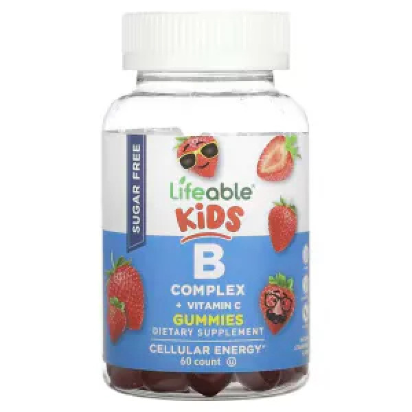 Вітаміни групи В + вітамін С, для дітей, Kids B Complex + Vitamin C Gummies, Lifeable, без цукру, смак полуниці, 60 жувальних цукерок