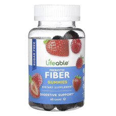 Пребіотична клітковина, Lifeable Prebiotic Fiber, без цукру, смак ягоди, 60 жувальних цукерок