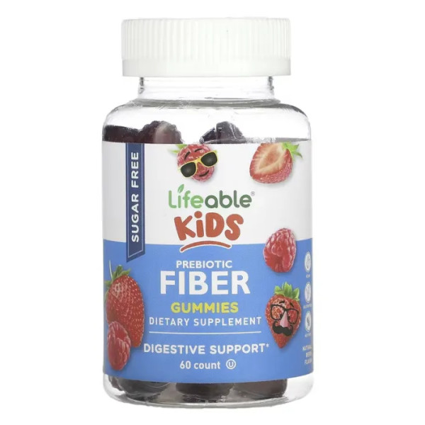 Пребіотик для дітей від 2+ років, без цукру, Kids Prebiotic Fiber, Lifeable, пребіотична клітковина, зі смаком натуральних ягід, 60 жувальних цукерок