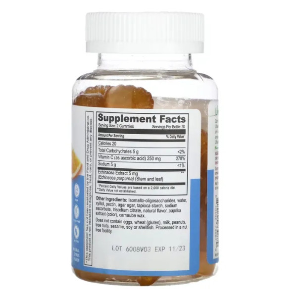 Вітамін С + ехінацея, без цукру, Vitamin C + Echinacea, Lifeable, смак цитрусовий, 250 мг, 60 жувальних цукерок (125 мг у кожній жувальній цукерці)