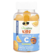 Вітамін C 250 мг для дітей 2+ без цукру жувальні, смак цитрус, Lifeable Kids Vitamin C, 60 жувальних цукерок (125 мг на 1 жувальної)